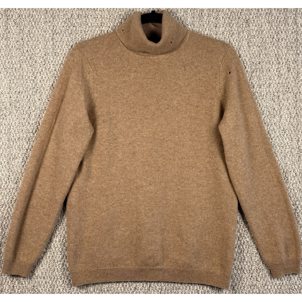 Charter Club 100% Cashmere Turtleneck Sweater Camel Distressed Women L